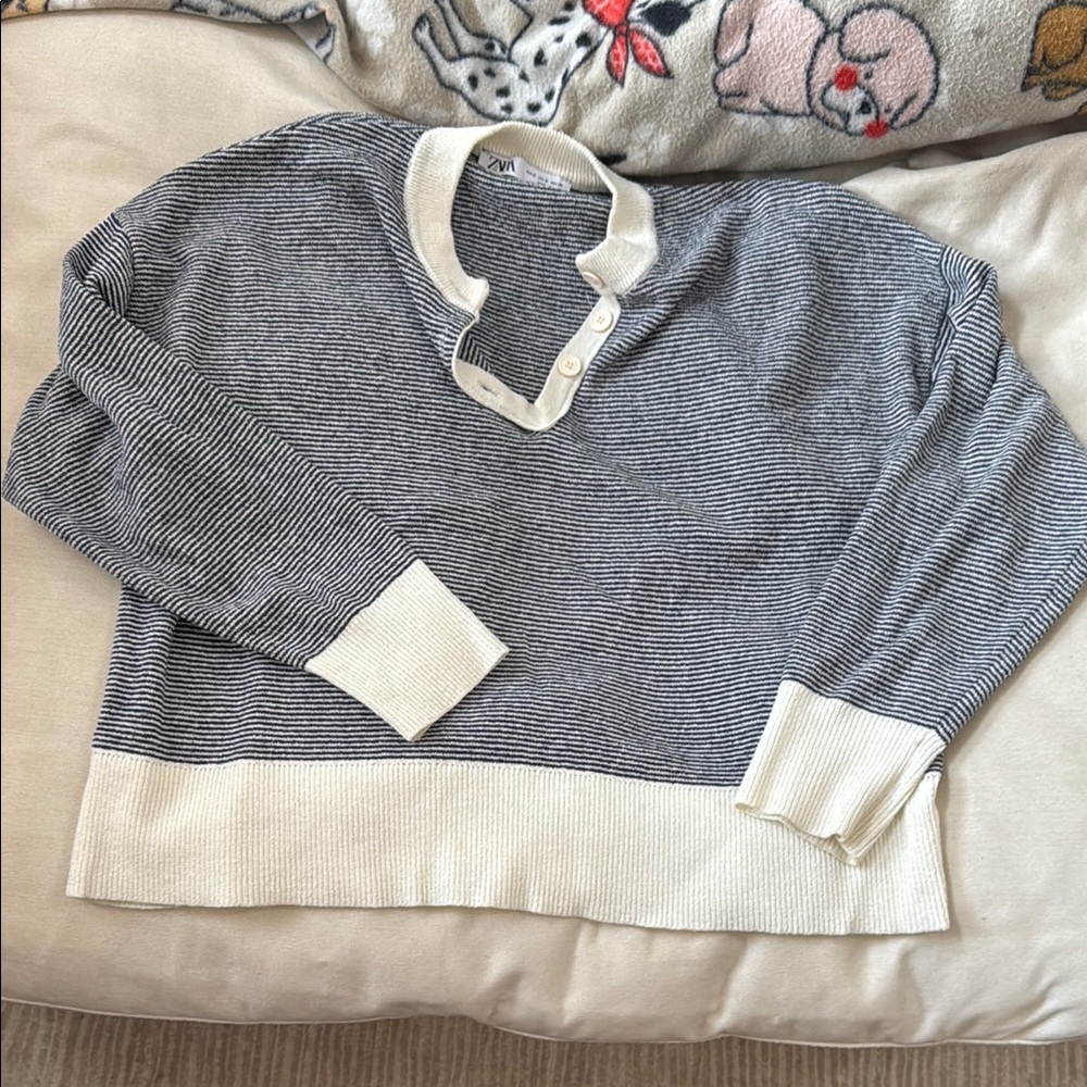 Striped Long Sleeve Sweater with Cream Accents